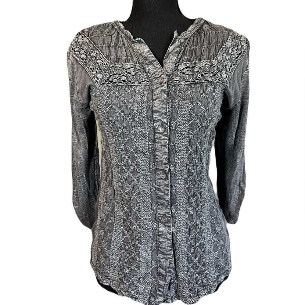 Embellished and Embroidered Poetcore Gray Button Down
